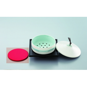 強化青磁ラスター蓋付ムシ器（竹丸ス付）（SH-524）