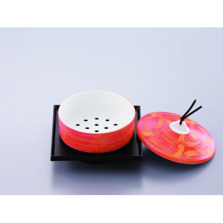 強化朱金刷毛目蓋付ムシ器（竹丸ス付）（SH-523）