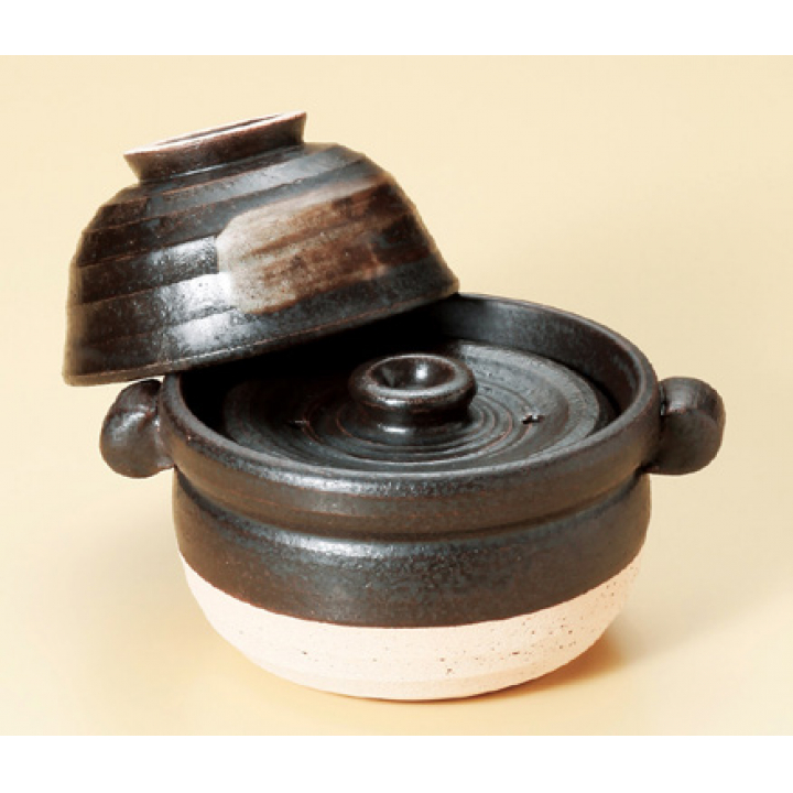 黒陶茶碗付ご飯鍋（中蓋付）1合炊（萬古焼）
